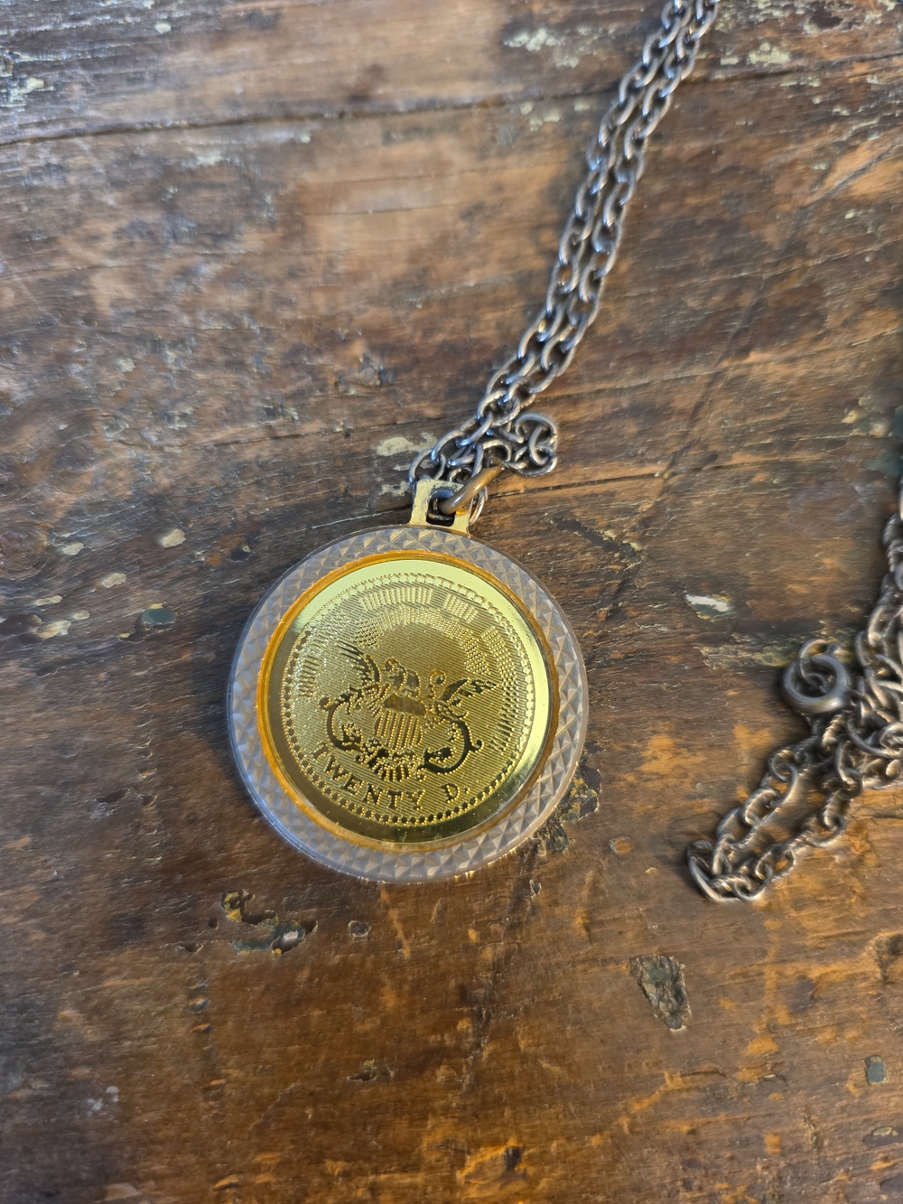 Vintage Gold-Tone Coin Pendant Necklace with Silver Chain - Women's Jewelry